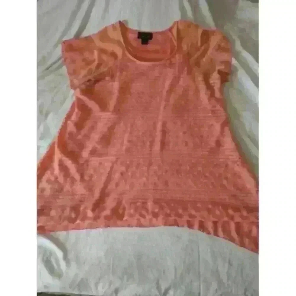 FRAZZLE  Size XL Peach Pullover Top with Crochet-Lace Overlay Stretch Tunic